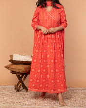 Load image into Gallery viewer, The Festive Edit - Orange Printed Anarkali Suit Set
