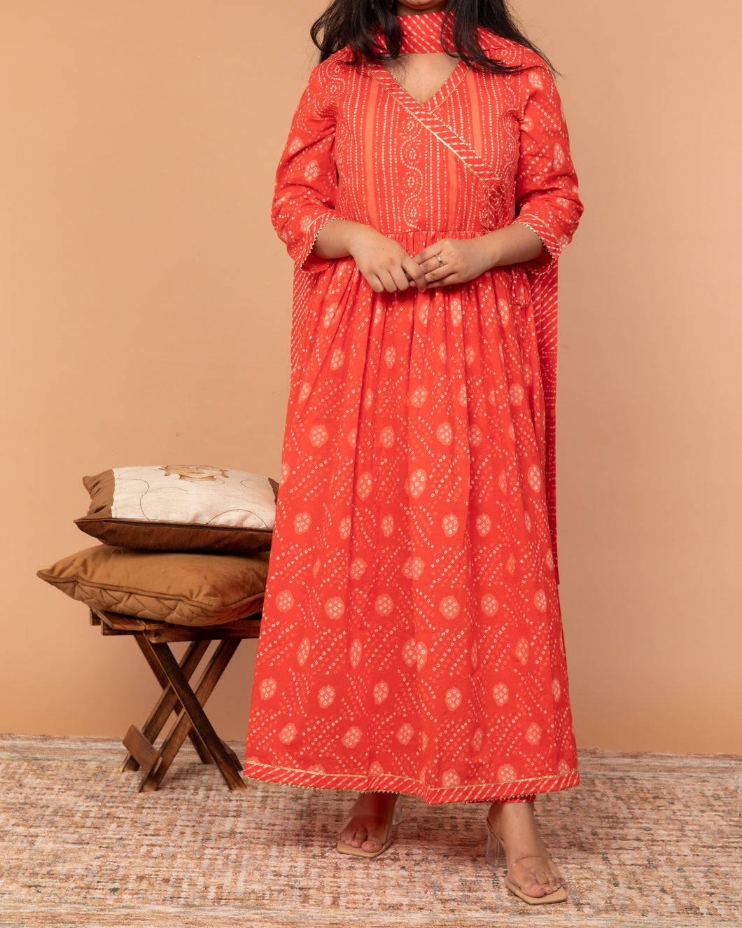 The Festive Edit - Orange Printed Anarkali Suit Set